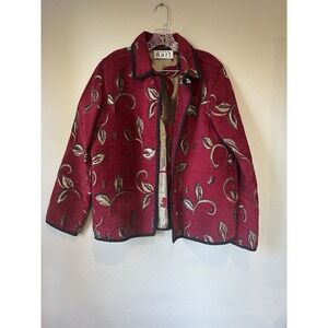 Keren Hart Jacket Womens XL Red Black‎ Gold Brocade Jacquard Artsy Classic